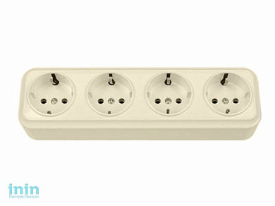 Розетка 4-ая (открытая, с/з) бежевая, Вариант, BYLECTRICA (штепсельная четырехместная для открытой установки с заземляющим контактом Гарантийный срок: