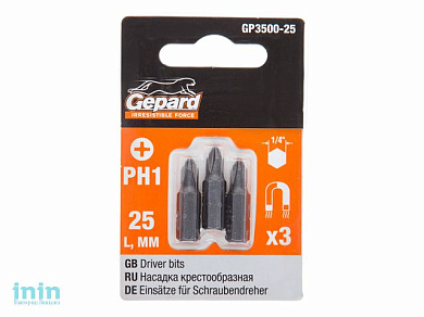 Насадка крестообразная PH1 25мм  3шт GEPARD (GP3500-25) (бита Phillips сталь S2 магнитная)