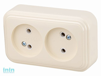 Розетка 2-ая (открытая, б/з) бежевая, Стандарт, Юпитер (RA 16-237-БЖ) (ЮПИТЕР)
