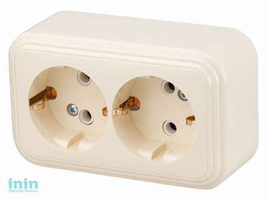 Розетка 2-ая (открытая, с/з) бежевая, Стандарт, Юпитер (RA 16-238-БЖ) (ЮПИТЕР)