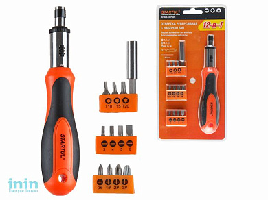 Отвертка реверсивная с набором бит 12-в-1 STARTUL PROFI (ST3049-12)