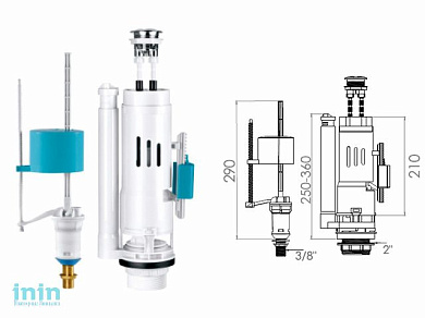 Арматура для смывного бачка двойной слив 3/6л с клапаном нижней подачи, NOVA