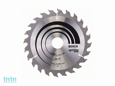 Диск пильный 180х30 мм 24 зуб. по дереву OPTILINE WOOD BOSCH (твердоспл. зуб)
