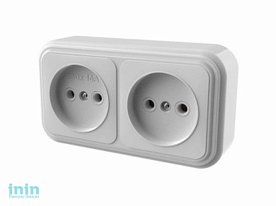 Розетка 2-ая (открытая, б/з) белая, Стандарт, Юпитер (RA16-237-Б) (ЮПИТЕР)
