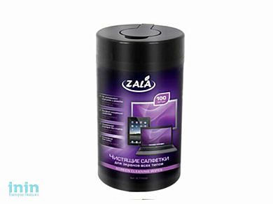Салфетки влажные чистящие для экранов всех типов, 100 шт., ZALA (упаковка: туба)