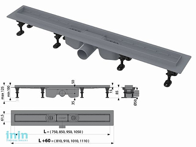 Водоотводящий желоб c решеткой под кладку плитки TILE-850, Alcaplast (Желоб Alcaplast APZ12-850)
