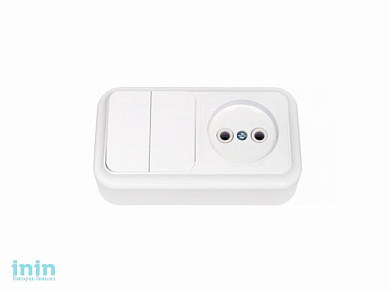 Блок выкл. 2 клав. + розетка (открытая, б/з) белая, Пралеска, Bylectrica (Выключатель двухклавишный + розетка открытой установки Гарантийный срок:24 м