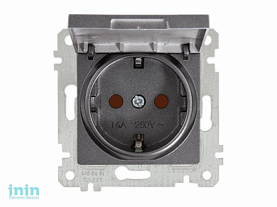 Розетка 1-ая (скрытая, без рамки, с/з, шторки, с крышкой) дымчатая, RITA, MUTLUSAN (16 A, 250 V, IP 20)