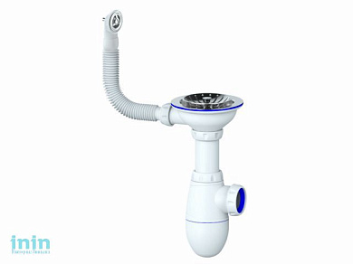 Сифон для кухни с чашкой D112, с круглым переливом (пластик), Unicorn (Сифон с большой горловиной)