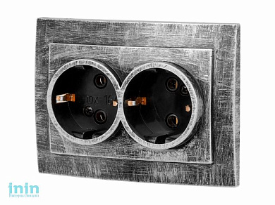 Розетка 2-ая (скрытая, с/з) серебро, Стандарт, Юпитер (RS 16-238 ЧС) (ЮПИТЕР)