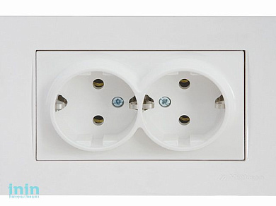 Розетка 2-ая (скрытая, с/з, керамика) белая, RITA, MUTLUSAN (16 A, 250 V, IP 20)