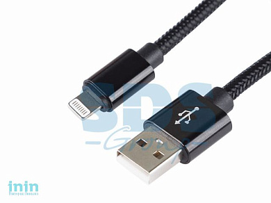 USB кабель для iPhone 5/6/7/8/X моделей, в армированной оплетке черный (REXANT)