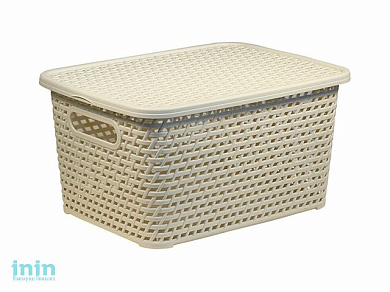 Ящик для хранения с крышкой РОТАНГ 280х185х126мм (бел.) (IDEA)