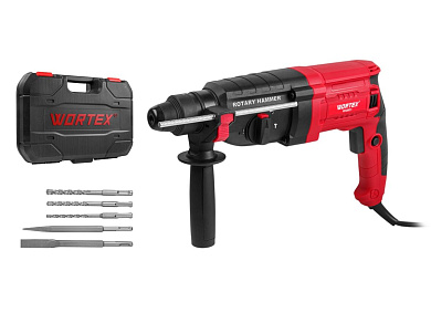 Перфоратор WORTEX RH 2831 в чем. + (2 зубила, 3 сверла) 850 Вт, 3.0 Дж, 3 реж., SDS-plus, Vario-Lock (850 Вт, 3.0 Дж, 3 реж., патрон SDS-plus, вес 3.2 кг)