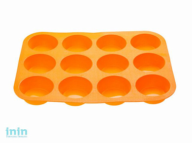 Форма для выпечки, силиконовая, прямоугольная на 12 кексов, 33 х 25 х 3 см, оранж., PERFECTO LINEA