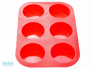Форма для выпечки, силиконовая, прямоугольная на 6 кексов, 26 х 17.5 х 3 см, красная, PERFECTO LINEA
