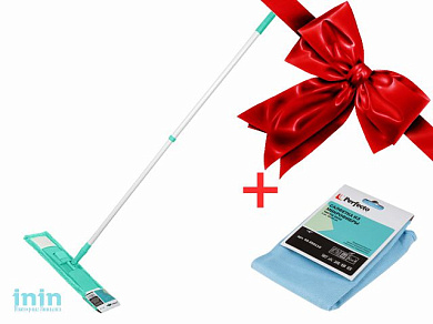 Швабра для пола с насадкой из микрофибры, бирюзовая + Салфетка из микрофиб. Чистое окно (45-350110) (Промо) (PERFECTO LINEA)