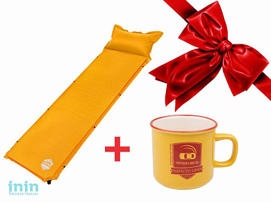 Коврик туристический самонадувающийся PROFI, ARIZONE + Кружка керам., 450 мл, Дрифт,желт.(30-145126) (Промо (коврик+ кружка в ПОДАРОК))