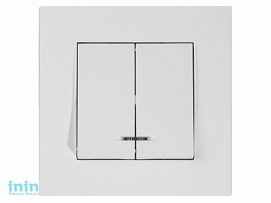 Выключатель 2-клав. (с подсветкой, скрытый, винт. зажим) белый, RITA, MUTLUSAN (10 A, 250 V, IP 20)