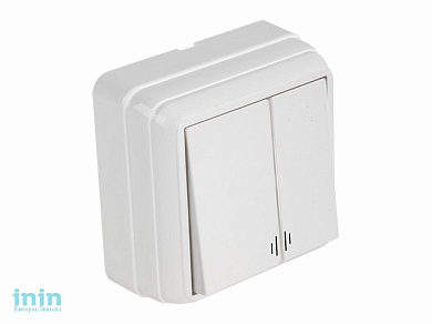 Выключатель 2-клав. (с подсветкой, открытый) белый, BRON, MUTLUSAN (10 A, 250 V, IP 20)