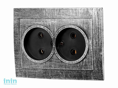 Розетка 2-ая (скрытая, б/з) серебро, Стандарт, Юпитер (RS 16-237 ЧС) (ЮПИТЕР)