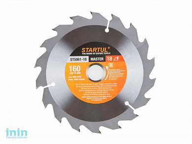 Диск пильный 160х20/16 мм 18 зуб. по дереву STARTUL (твердоспл. зуб)