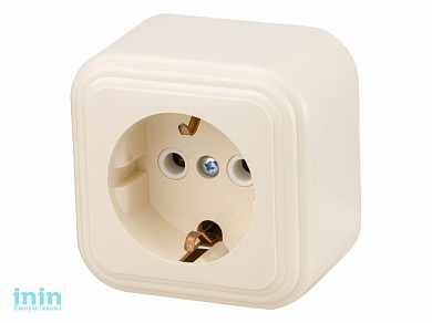 Розетка 1-ая (открытая, с/з) бежевая, Стандарт, Юпитер (RA 16-133-БЖ) (ЮПИТЕР)