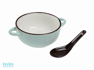 Миска керамическая с ложкой, 127 мм, Прованс, серая, PERFECTO LINEA (Супер цена!   объем 415мл)