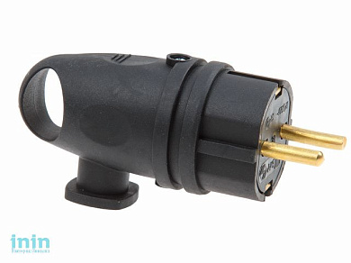 Вилка угловая с ушком каучук (с/з, 16А, 250В) черная, Юпитер (В16-002) (ЮПИТЕР)