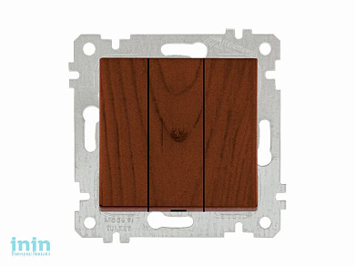 Выключатель 3-клав. (скрытый, без рамки, винт. зажим) орех, RITA, MUTLUSAN (10 A, 250 V, IP 20)