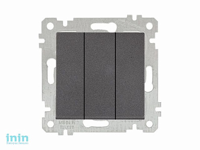 Выключатель 3-клав. (скрытый, без рамки, винт. зажим) дымчатый,, RITA, MUTLUSAN (10 A, 250 V, IP 20)