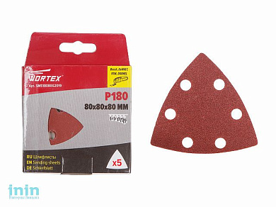 Шлифлист 80мм дельта Р180 д/дерева 6 отв. 5шт. WORTEX