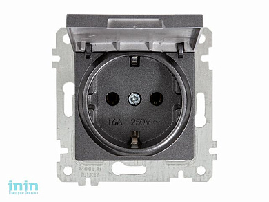 Розетка 1-ая (скрытая, без рамки, с/з, с крышкой) дымчатая, RITA, MUTLUSAN (16 A, 250 V, IP 20)