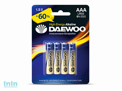 Батарейка AAA LR03 1,5V alkaline BL-4шт DAEWOO HIGH ENERGY