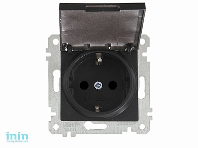 Розетка 1-ая (скрытая, без рамки, с/з, с крышкой) черная, RITA, MUTLUSAN (16 A, 250 V, IP 20)