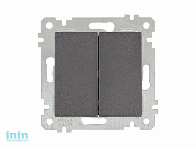 Выключатель 2-клав. (скрытый, без рамки, винт. зажим) дымчатый, RITA, MUTLUSAN (10 A, 250 V, IP 20)