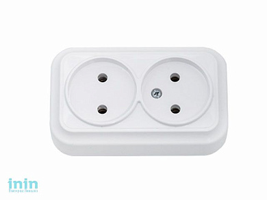 Розетка 2-ая (открытая, б/з) белая, Вариант, Bylectrica (Розетка штепсельная двухместная для открытой установки Гарантийный срок:24 месяца)