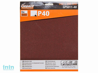 Шлифлист 230х280мм Р60 бум.осн. 5шт. GEPARD (GP5011-60) (бумага наждачная абразивная, лист шлифовальный абразивный, шлифшкурка)