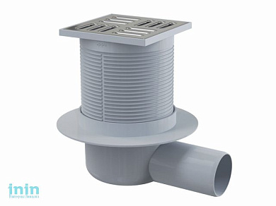 Сливной трап 105х105/50, подводка - боковая, решетка - нержавеющая сталь, гидрозатвор - мокрый, Alca (Сливной трап 105х105/50, подводка - боковая, реш