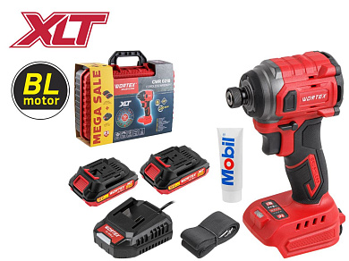Аккум. ударный гайковерт/винтоверт WORTEX CWR 0218 в чем. XLT 2x2 А*ч, БЕСЩЕТ., 18 В, 220 Н*м (внутр. шестигр. 1/4", вес 0,92 кг)