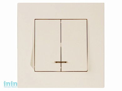 Выключатель 2-клав. (с подсветкой, скрытый, винт. зажим) кремовый, RITA, MUTLUSAN (10 A, 250 V, IP 20)