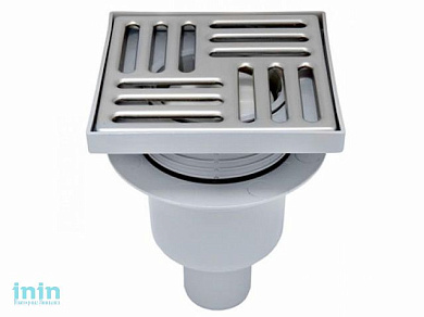 Сливной трап вер. D 50 TQ5702 с сухим затвором, решетка нерж., регул, 100х100 мм, серый, РосТурПласт (Трап пластиковый сухой затвор 50 вер.)