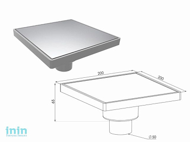 Сливной трап вертикальный D 50, решетка нерж. 200х200 мм, NOVA