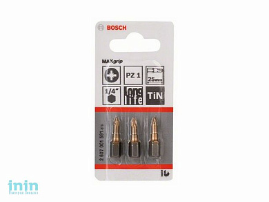 Насадка (бита) крестообразная PZ1 25 мм BOSCH Max Grip в розничн. упак. ( 3 шт.) (посадочн. шестигранник 1/4 ")
