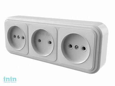 Розетка 3-ая (открытая, б/з) белая, Стандарт, Юпитер (RA16-363-Б) (ЮПИТЕР)