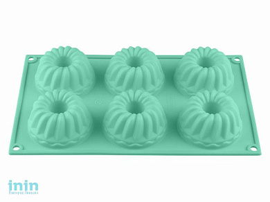 Форма для выпечки, силиконовая, прямоугольная на 6 кексов, 28.5 х 17.5 х 4 см, бирюз, PERFECTO LINEA