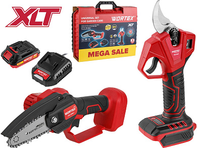 Набор аккум. инструмента WORTEX мини-пила + секатор в чем. ALL1 XLT SET СКИДКА -28% (Аккум. мини-пила WORTEX LX CEC 2518-1 + Аккум. секатор WORTEX CBS 2030 + 1 АКБ 2А*ч + ЗУ 2 А)