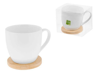 Кружка фарфоровая с бамбуковой подставкой, 350 мл, BAMBOO, PERFECTO LINEA (Диаметр: 9,2 см., высота: 8,5 см.) (38-350928)