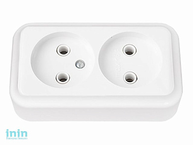 Розетка 2-ая (открытая, б/з) белая, Пралеска, Bylectrica (двухместная открытой установки Гарантийный срок:24 месяца)