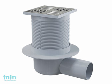 Сливной трап 105х105/50, подводка - боковая, решетка - нержавеющая сталь, гидрозатвор - комбинирован (Сливной трап 105х105/50, подводка - боковая, реш